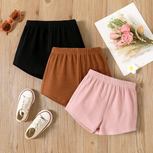 Toddler Girl Solid Color Textured Elasticized Knit Shorts