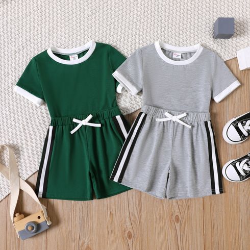 2pcs Toddler Boy Colorblock Short-sleeve Tee and Striped Shorts Set