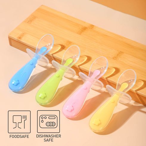 Baby Silicone Suction Cup Soft Spoon with Choke Guard Toddler Self-Feeding Training Utensil