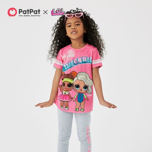 L.O.L. SURPRISE! 2pcs Kid Girl Letter Print Striped Short-sleeve Pink Tee and Pants Set
