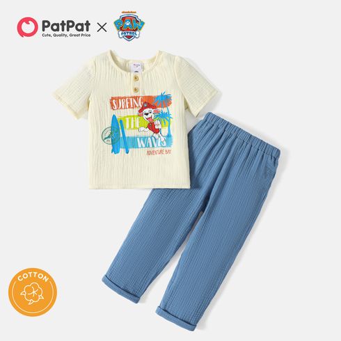 Paw Patrol 2pcs Toddler Boy 100% Cotton Letter Print Button Design Short-sleeve Tee and Pants Set