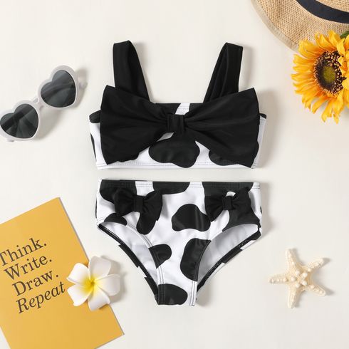 2pcs Baby Girl Bow Front Cow Print Bikini Set Swimsuit