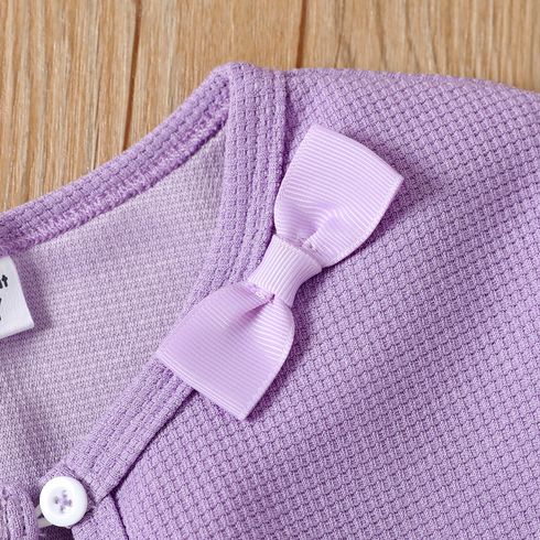 2pcs Kid Girl Floral Print Sleeveless Dress and Long-sleeve Purple Bowknot Design Cardigan Set Purple big image 3