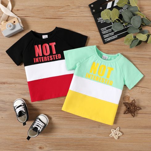 Baby Boy 95% Cotton Short-sleeve Letter Print Colorblock T-shirt