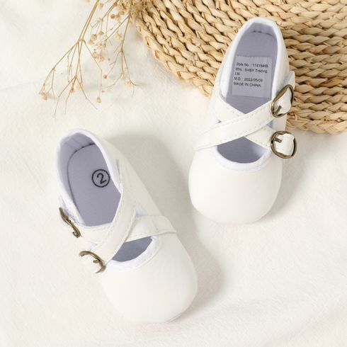 Baby / Toddler Buckle Velcro White Prewalker Shoes
