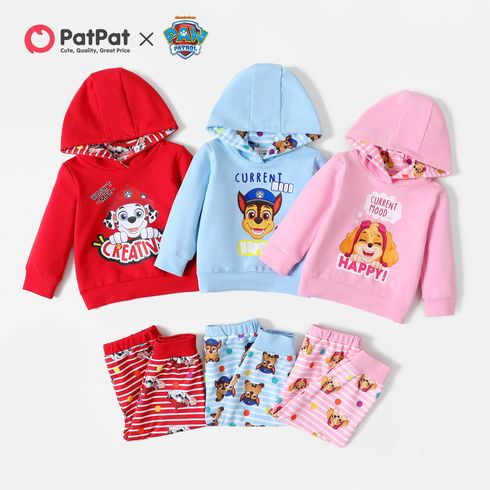 PAW Patrol 2pcs Little Boy/Girl Long-sleeve Graphic Hoodie and Allover Print Striped Pants Set
