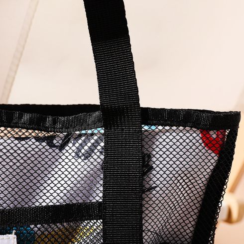 Portable Mesh Shoulder Tote Bag Travel Beach Bag for Mom and Me Black big image 3