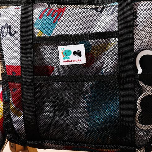 Portable Mesh Shoulder Tote Bag Travel Beach Bag for Mom and Me Black big image 2