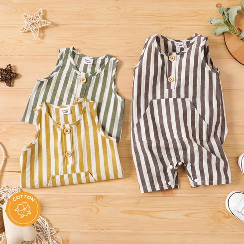 Baby Boy Button Front Striped Tank Romper with Pocket