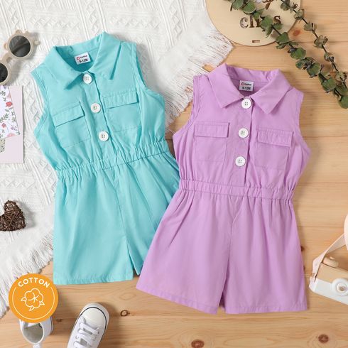 100% Cotton Baby Girl Button Front Solid Sleeveless Romper