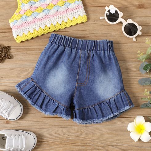 Baby Girl Elasticized Waist Ruffle Hem Denim Shorts