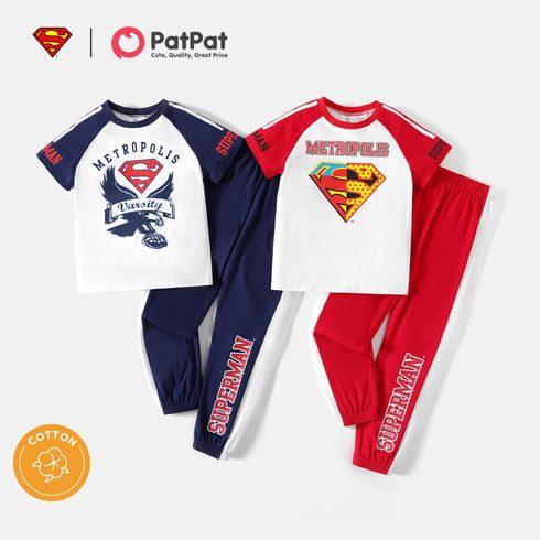 Superman 2pcs Kid Boy Letter Print Short Raglan Sleeve Cotton Tee and Elasticized Pants Set