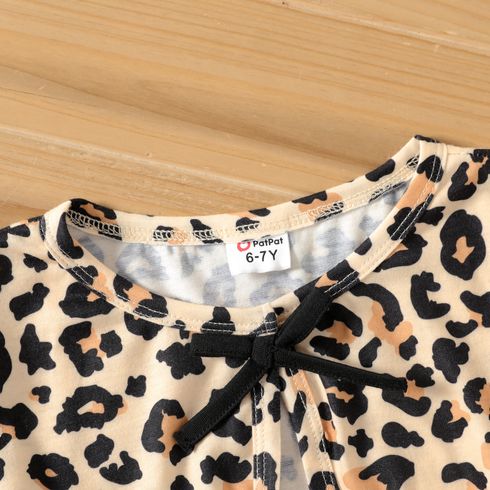 2pcs Kid Girl Butterfly Print Sleeveless Black Dress and Leopard Print Long-sleeve Cardigan Set BrownishBlack big image 4