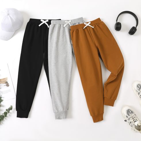 Kid Boy Casual Solid Color Elasticized Cotton Joggers Pants