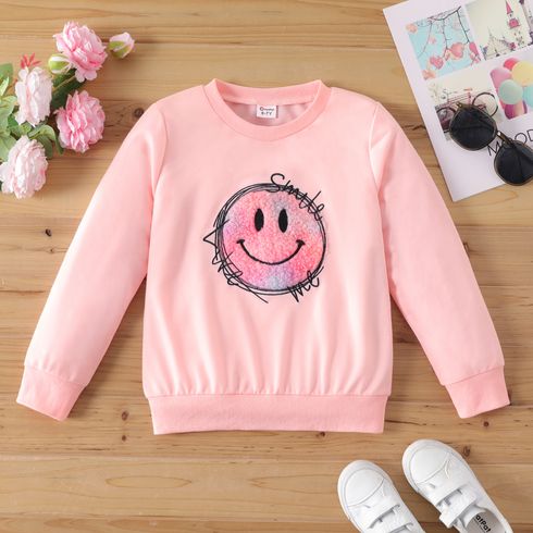Kid Girl Face Graphic Embroidered Pullover Sweatshirt