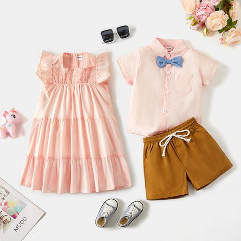 Equally Cute Sibling 100% Cotton Short-sleeve Pink Set or Dress