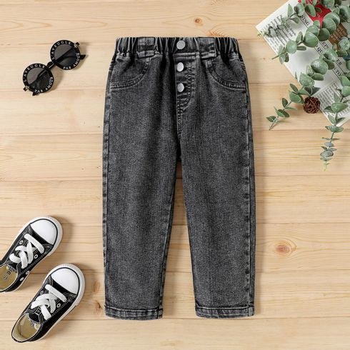 Toddler Girl Button Design Elasticized Cotton Denim Jeans