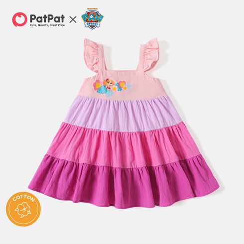 PAW Patrol Toddler Girl 100% Cotton Floral Print Colorblock Flutter-sleeve Dress