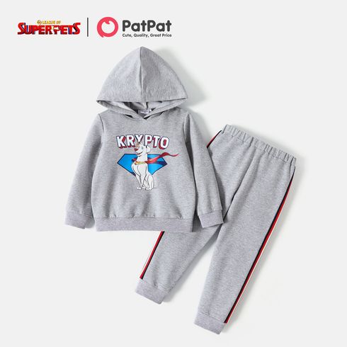 Super Pets 2pcs Toddler Boy Letter Print Grey Cotton Hoodie Sweatshirt and Striped Pants Set