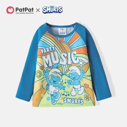 Smurfs Toddler Boy Letter Print Colorblock Long Raglan Sleeve Tee