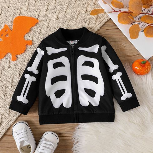 Baby Boy Skeleton Print Black Long-sleeve Zip Jacket