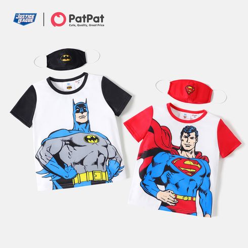 Justice League 2-piece Toddler Boy Super Heroes Colorblock Tee with Face Mask