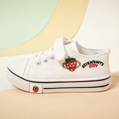 Toddler / Kid Strawberry Pattern White Canvas Shoes