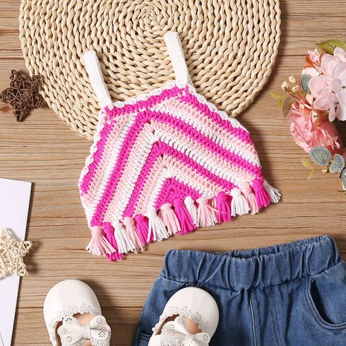 Baby Girl Contrast Color Fringe Decor Knitted Cami Top