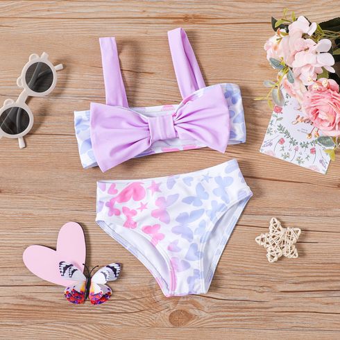 2pcs Baby Girl Allover Butterfly Print Bow Front Bikini Set Swimsuit
