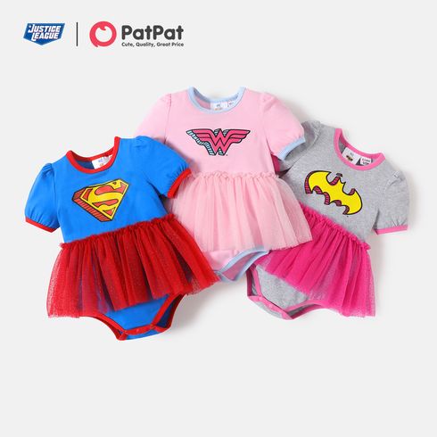 Justice League Baby Girl Super Heroes Logo Cotton Tutu Mesh Bodysuit