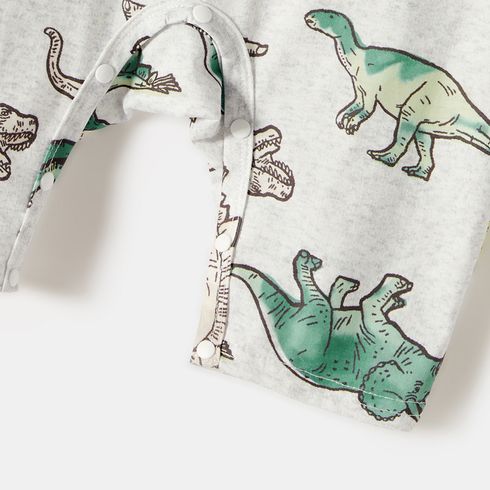Family Matching Green Rib Knit Spliced Allover Dinosaur Print Dresses and Short-sleeve T-shirts Sets JadeGreen big image 14