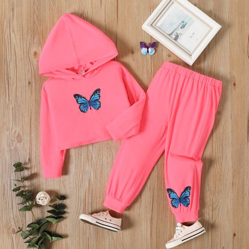 2pcs Toddler Girl Butterfly Print Hoodie Sweatshirt and Pants Set