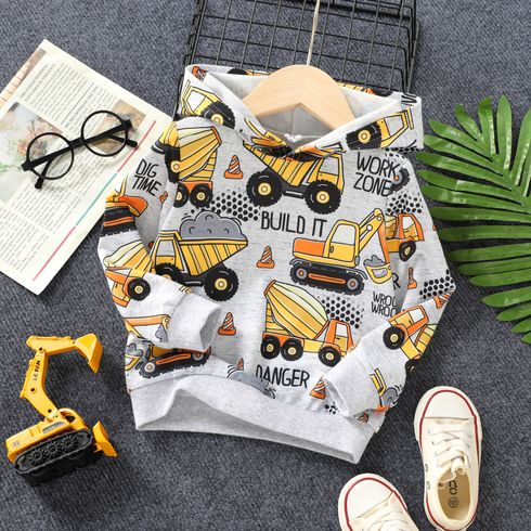 Toddler Boy Vehicle Excavator Print Hoodie Sweatshirt