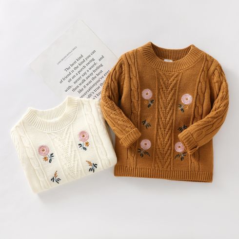 Toddler Girl Floral Pattern Cute Knit Sweater