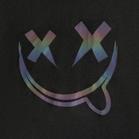 2pcs Kid Boy Reflective Face Graphic Print Black Hoodie Sweatshirt and Pants Set Black big image 3