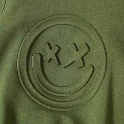 Toddler Boy/Girl Face Graphic Textured Solid Color Hoodie Sweatshirts Army green big image 3