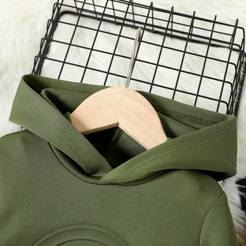 Toddler Boy/Girl Face Graphic Textured  Solid Color Hoodie Sweatshirts Army green big image 4