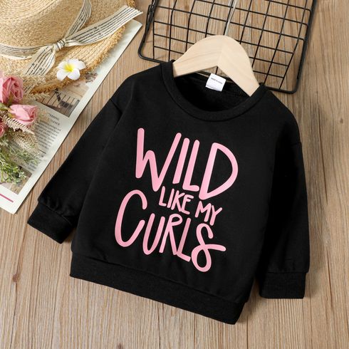 Toddler Girl Letter Print Casual Black Pullover Sweatshirt
