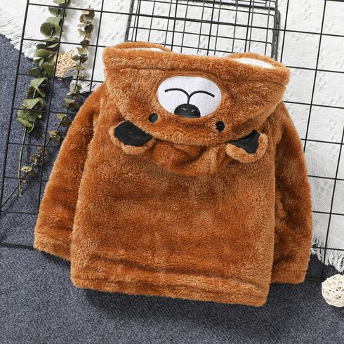 Toddler Boy Animal Bear Embroidered Ear Design Fleece Hooded Coat