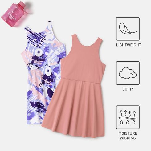 Activewear 4-way Stretch Kid Girl Tie Dyed/ Pink Breathable Crisscross Back Sleeveless Dress