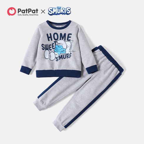 Smurfs 2pcs Toddler Boy Letter Print Cotton Sweatshirt and Pants Set
