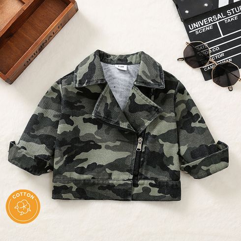 100% Cotton Baby Boy Camouflage Lapel Long-sleeve Zip Jacket