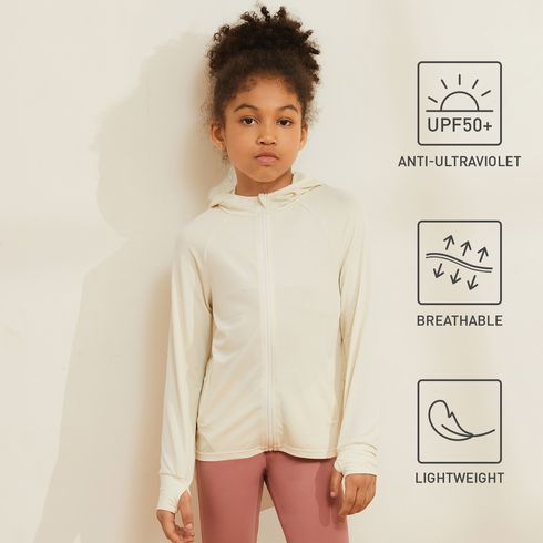 Activewear Anti-UV Kid Boy/Kid Girl Solid Color Sun Protection Zipper Hooded Jacket