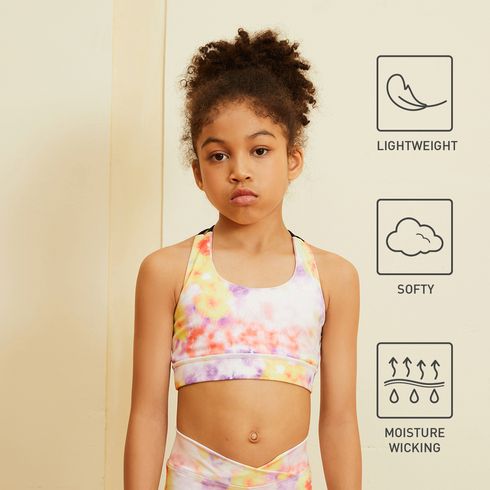 Activewear Polyester Spandex Fabric Kid Girl Tie Dyed Crisscross Back Breathable Tank Tops