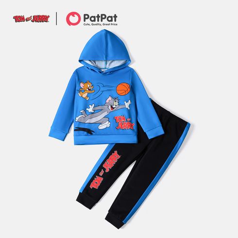 Tom and Jerry 2pcs Toddler Boy Letter Balls Print Hoodie Sweatshirt and Colorblock Pants Set