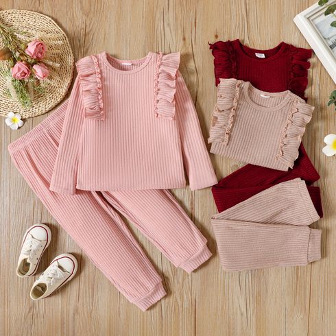2 pièces Enfant en bas âge Femme Bord à volants Doux ensembles de t-shirts