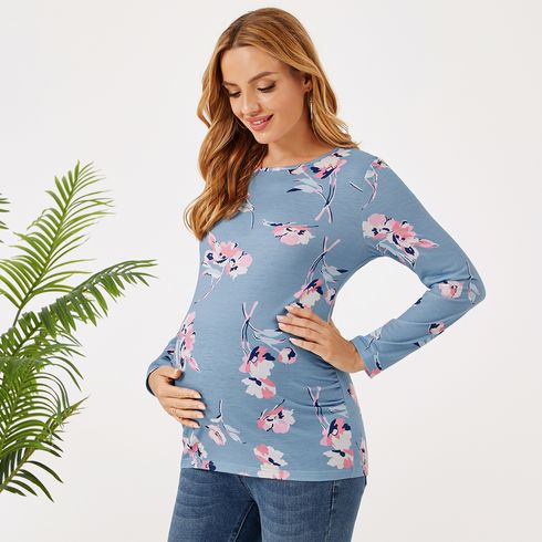 T-shirts para grávidas Exterior Casual Estampado completo Plantas e flores Malha Manga comprida