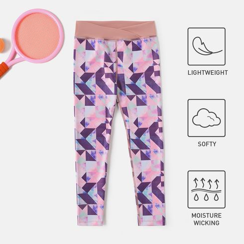 Activewear Polyester Spandex Fabric Toddler Girl Geo Allover Print Elasticized Leggings