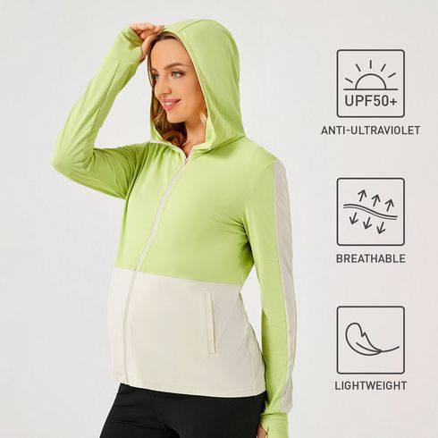Activewear Anti-UV Maternity Two Tone Zip Up Hooded Jacket