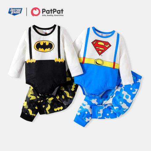 Justice League 2pcs Baby Boy Long-sleeve Graphic Romper and Camouflage Pants Set